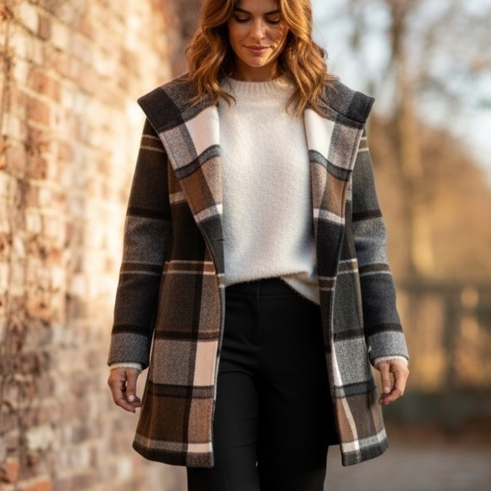 Chicwish Plaid Coat with Black and Brown Accents